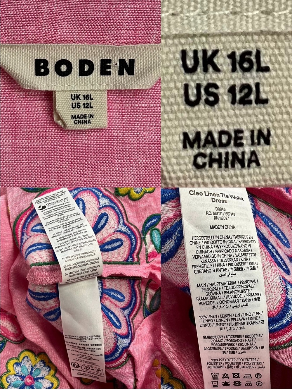 Boden Cleo Linen Dress 12L Pink Floral Embroidered Resortwear MISSING BELT - Picture 7 of 16